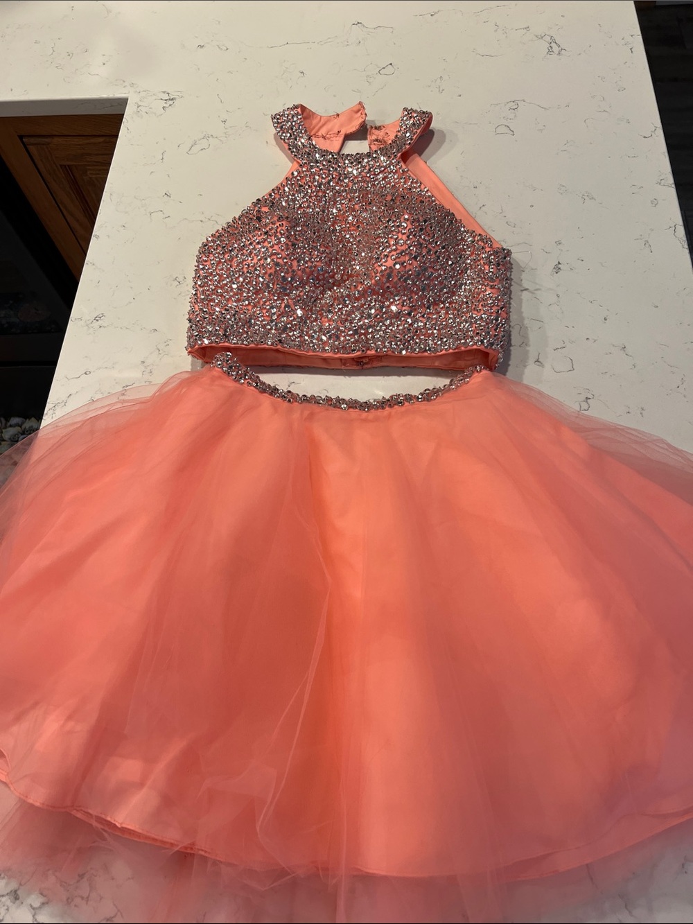 Morilee by Madison Gardner Coral Two-Piece Beaded Prom Dress